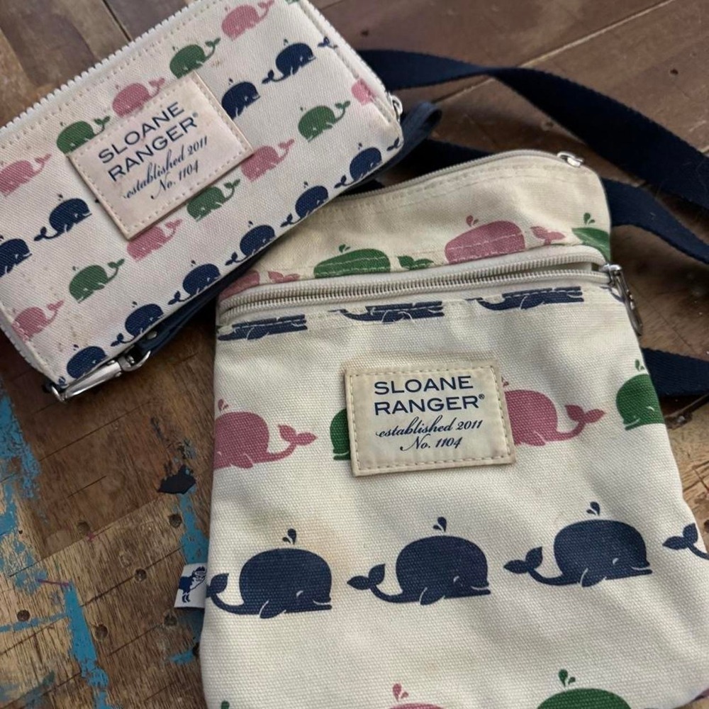 Sloane Ranger Whale Print Canvas Crossbody Bag and Wallet Set Preppy Nautical